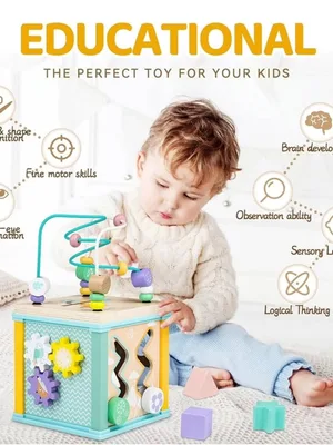 Wooden 5-in-1 Activity Cube - Multifunctional Early Learning Center